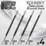 Green Stuff World Kolinsky Brushes - Silver Series 4 Pack - Hobbytech Toys