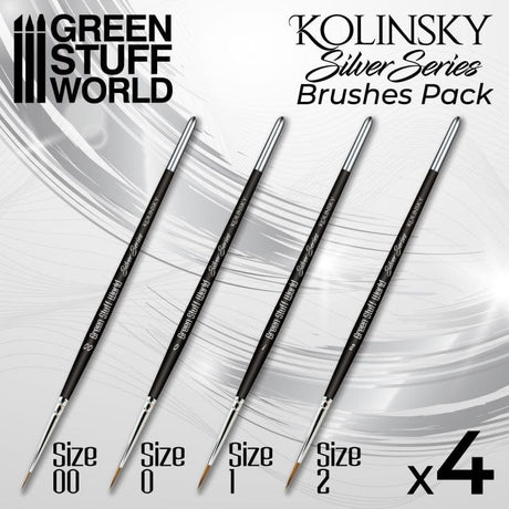 Green Stuff World Kolinsky Brushes - Silver Series 4 Pack - Hobbytech Toys