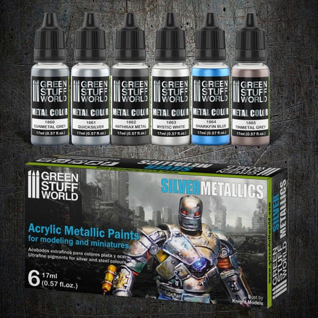 Green Stuff World Metallic Paint Set Silver (6) Green Stuff World PAINT, BRUSHES & SUPPLIES