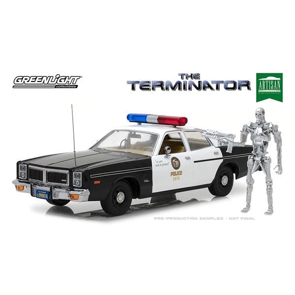 Greenlight 1/18 The Terminator 1977 Dodge Monaco Metropolitan Police with T-800 Endoskeleton Figure Greenlight DIE-CAST MODELS