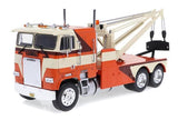 Greenlight 1/43 1984  Freightliner FLA 9664 Tow Truck - Orange with White and Brown - Hobbytech Toys