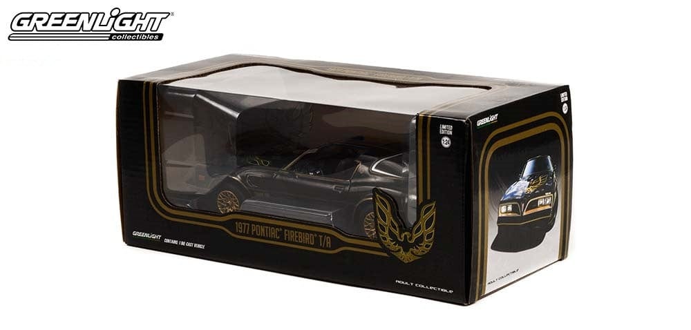 Greenlinght 1/24 1977 Pontiac Firebird Trans Am Starlite Black with Golden Eagle Hood - Hobbytech Toys