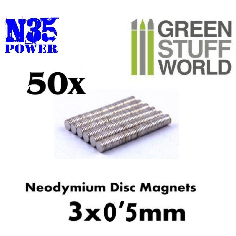 Green Stuff World Neodymium N35 Magnets 3X0.5mm (50pcs) Green Stuff World TOOLS