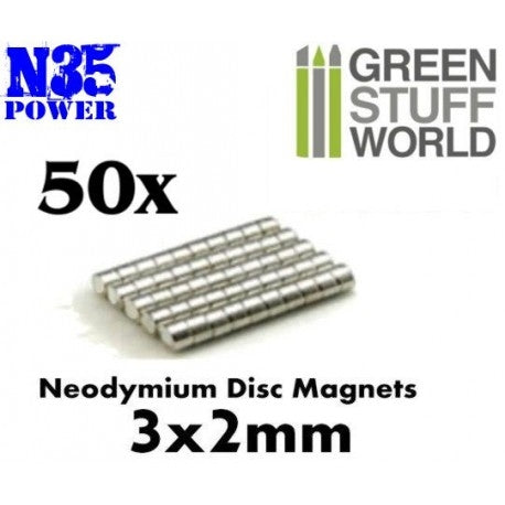 Green Stuff World Neodymium N35 Magnets 3X2mm (50pcs) Green Stuff World TOOLS
