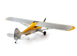 Sleek Hangar 9 Carbon Cub 15Cc Arf RC plane in yellow and gray colors, ready for high-altitude adventures.