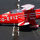 Sleek red and white Hangar 9 Pitts S-2B 60cc ARF RC plane with "G-EFIZ" markings, ready for aerobatic flight on the runway.