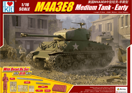 I Love Kit 1/16 M4A3E8 Medium Tank - Early Plastic Model Kit [61619] - Hobbytech Toys