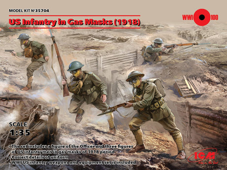 ICM 1/35 US Infantry in Gas Masks (1918)(4) ICM PLASTIC MODELS