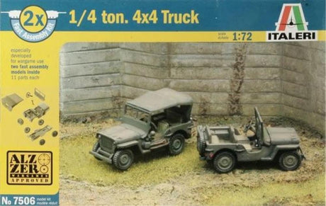 Italeri 1/72 Willys Jeep 1/4 Ton 4X4 (2 Fast Assembly Plastic Models) Plastic Model Kit Italeri PLASTIC MODELS