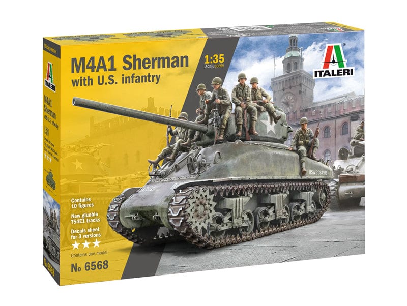 Italeri 6568S 1/35 M2A1 Sherman Tank With U.S. Infantry Plastic Model Kit Italeri PLASTIC MODELS