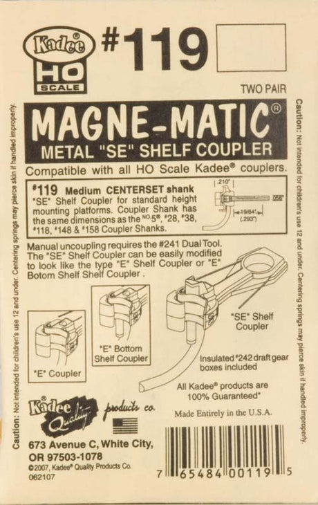 Kadee HO Whisker Shelf Coupler, 19/64 Center 2Pr Kadee TRAINS - HO/OO SCALE