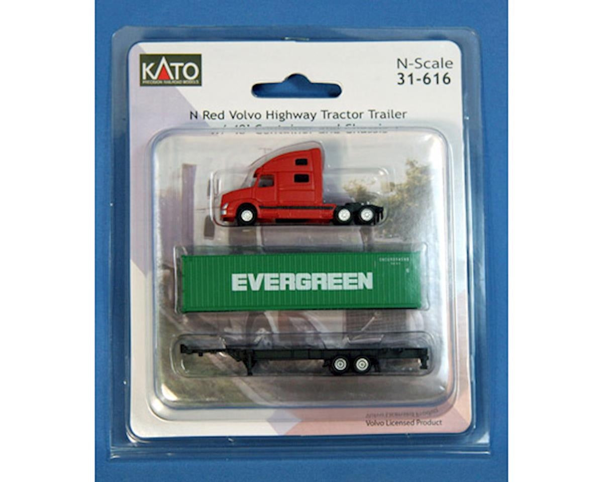 Kato N Volvo Tractor W/40ft Container Evergreen Kato TRAINS - N SCALE