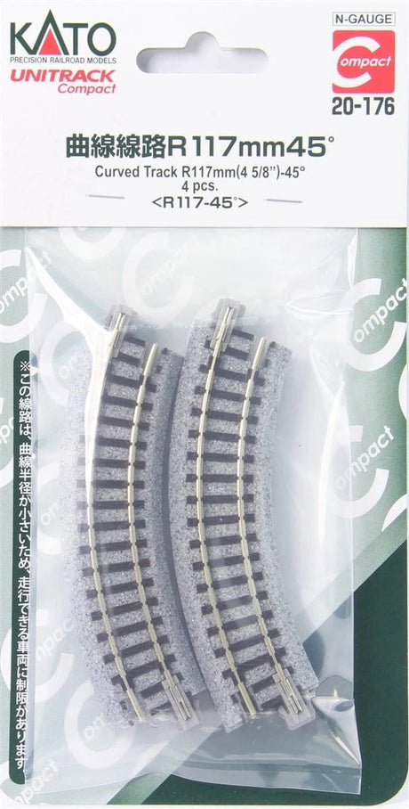 Kato N Compact Curve - Unitrack - Radius: 4-5/8"  11.7cm pkg(4) - Hobbytech Toys