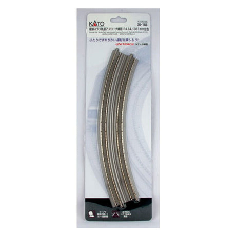 Kato N Curved Double Concrete Slab Superelevated Track - Unitrack - 16-3/8 & 15"  414 & 381mm Radius 22.5-Degree Sections pkg(2) - Hobbytech Toys