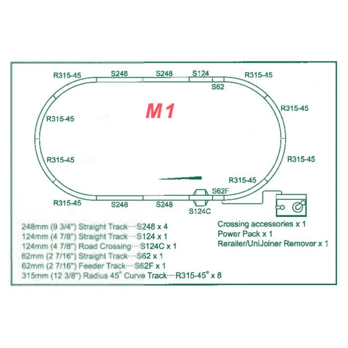 Kato N M1 Basic Oval Track Starter Set - Unitrack - Oval w/12-3/8" Radius Curves, Rerailer, Power Pack SX - Hobbytech Toys