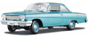 Detailed 1/18 scale model of the iconic 1962 Chevrolet Bel Air in a striking turquoise color, showcasing its vintage American design.