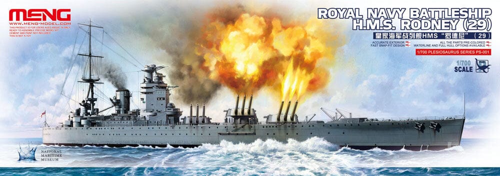 Meng 1/700 Royal Navy Battleship H.M.S. Rodney (29) Plastic Model Kit - Hobbytech Toys