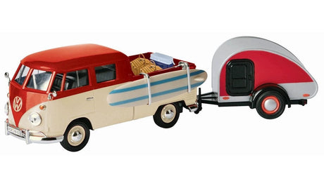 Motor Max 1/24 Volkswagen Type 2 T1 Surf Pickup W/ Tear Drop Trailer - Assorted Colours Motor Max DIE-CAST MODELS