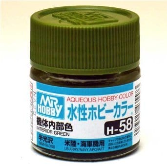Mr Hobby Aqueous 58 Semi Gloss Interior Green 10ml Mr Hobby PAINT, BRUSHES & SUPPLIES