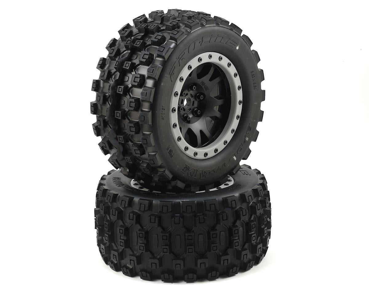 Proline Badlands MX43 Pro-Loc Tyres Mounted on Impulse Black / Grey Wheels, X-Maxx, PR10131-13 - Hobbytech Toys