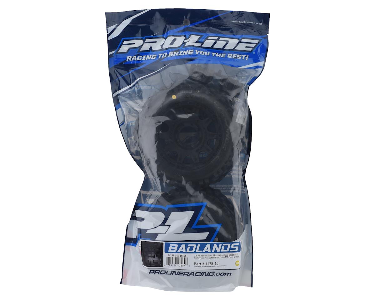 Proline Badlands 3.8in Tyres Mounted on Raid 8x32 17mm MT Wheels, F/R, PR1178-10 - Hobbytech Toys