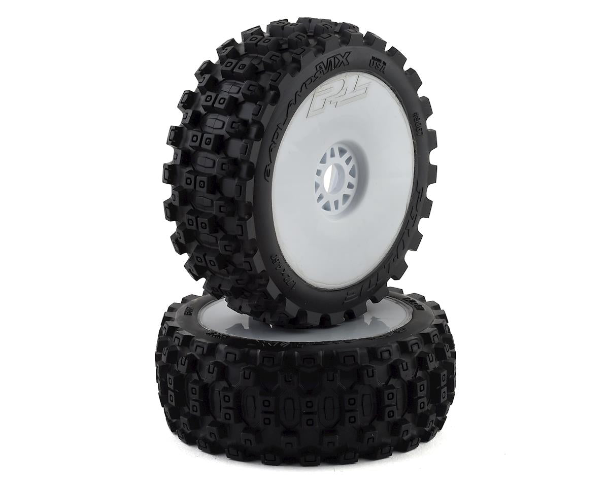 Proline Badlands MX M2 1/8 Buggy Tyres Mounted on White Wheels, F/R, PR9067-31 - Hobbytech Toys