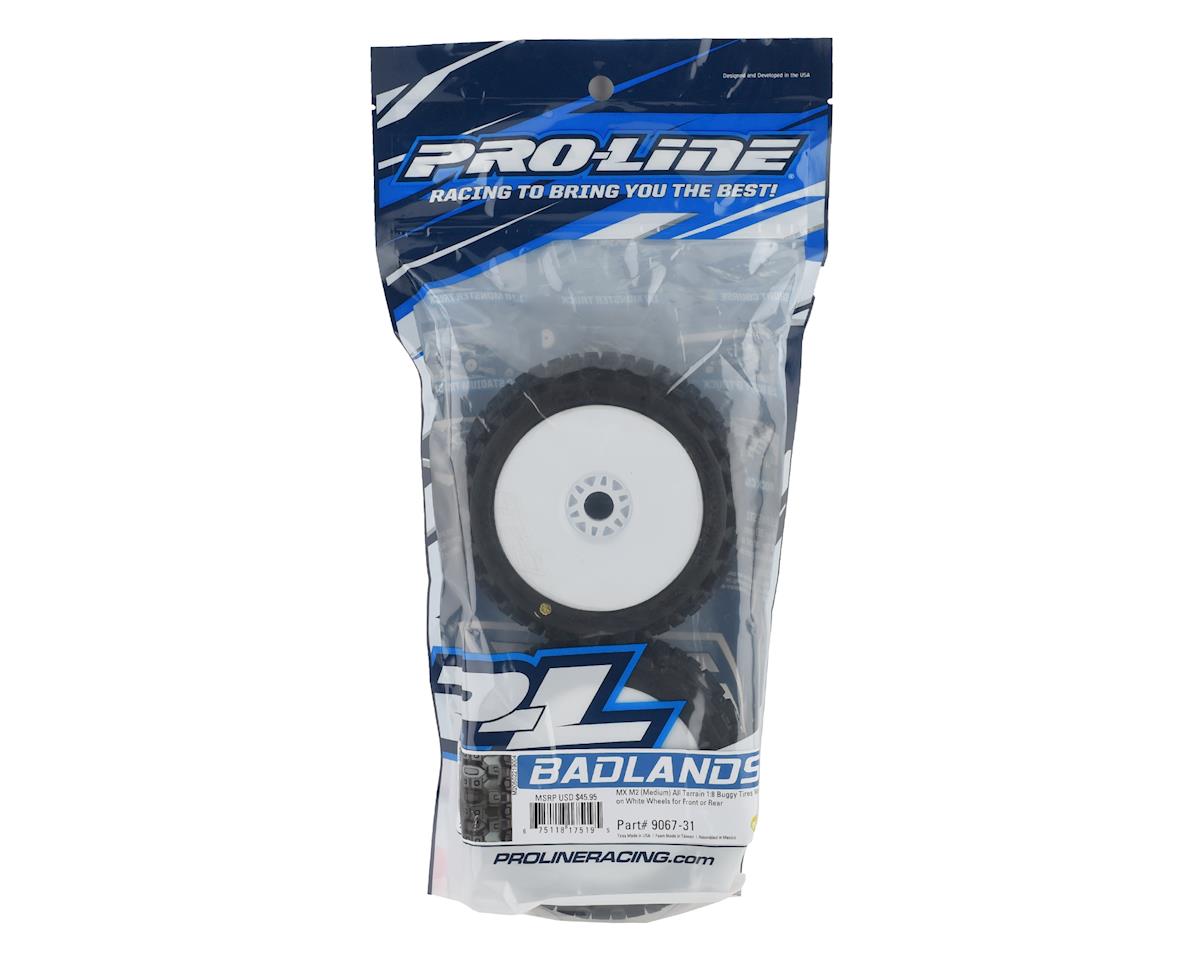 Proline Badlands MX M2 1/8 Buggy Tyres Mounted on White Wheels, F/R, PR9067-31 - Hobbytech Toys