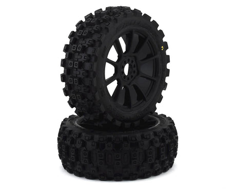 Proline Badlands MX M2 1/8 Tyres Mounted on Mach 10 Black Wheels, F/R, PR9067-21 - Hobbytech Toys