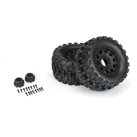 Proline Badlands MX38 HP 3.8in Belted Tyres Mounted on Raid 8x32 Wheels, 17mm Hex, F/R, PR10166-10 - Hobbytech Toys