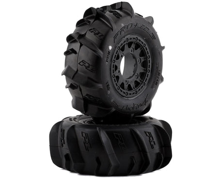 Proline Dumont Paddle SC 2.2in/3.0in Tyres Mounted on Raid Black Wheels, F/R, PR10185-10 - Hobbytech Toys