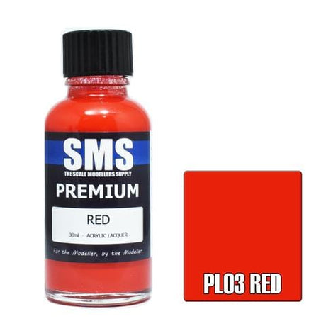 SMS PL03 Premium Acrylic Lacquer Red 30ml Scale Modellers Supply PAINT, BRUSHES & SUPPLIES