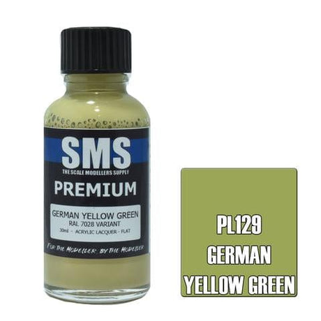 SMS PL129 Premium Acrylic Lacquer German Yellow Green 30ml Scale Modellers Supply PAINT, BRUSHES & SUPPLIES