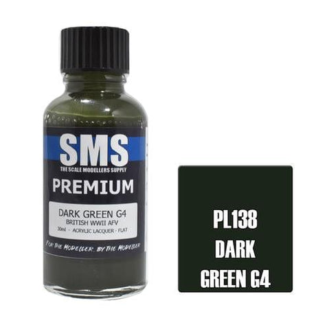 SMS PL138 Premium Acrylic Lacquer Dark Green G4 30ml Scale Modellers Supply PAINT, BRUSHES & SUPPLIES