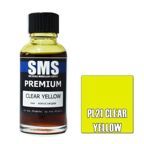 SMS PL21 Premium Acrylic Lacquer Clear Yellow 30ml Scale Modellers Supply PAINT, BRUSHES & SUPPLIES