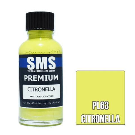 SMS PL63 Premium Acrylic Lacquer Citronella 30ml Scale Modellers Supply PAINT, BRUSHES & SUPPLIES