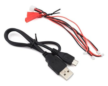 Compact Spektrum Micro 6 Port DC/USB 1S LiPo Battery Charger with USB cable for convenient charging.