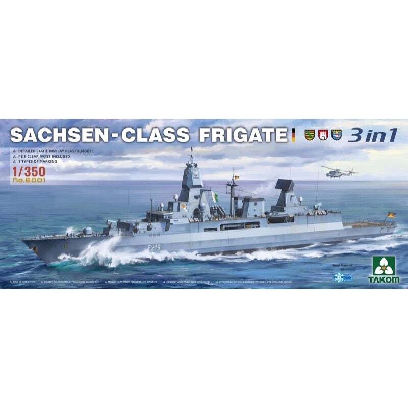 Takom 6001 1/350 Sachsen-Class Frigate 3 In 1 Plastic Model Kit - Hobbytech Toys
