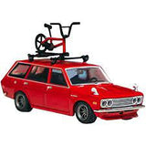 Tarmac 1/64 Red Datsun Bluebird 510 Wagon w/Bicycle Roof Rack Included - Hobbytech Toys