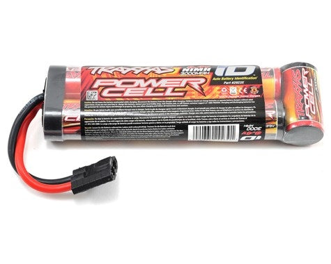 Traxxas 3000mAh NiMH 8.4V flat pack battery with ID plug, suitable for remote control devices.