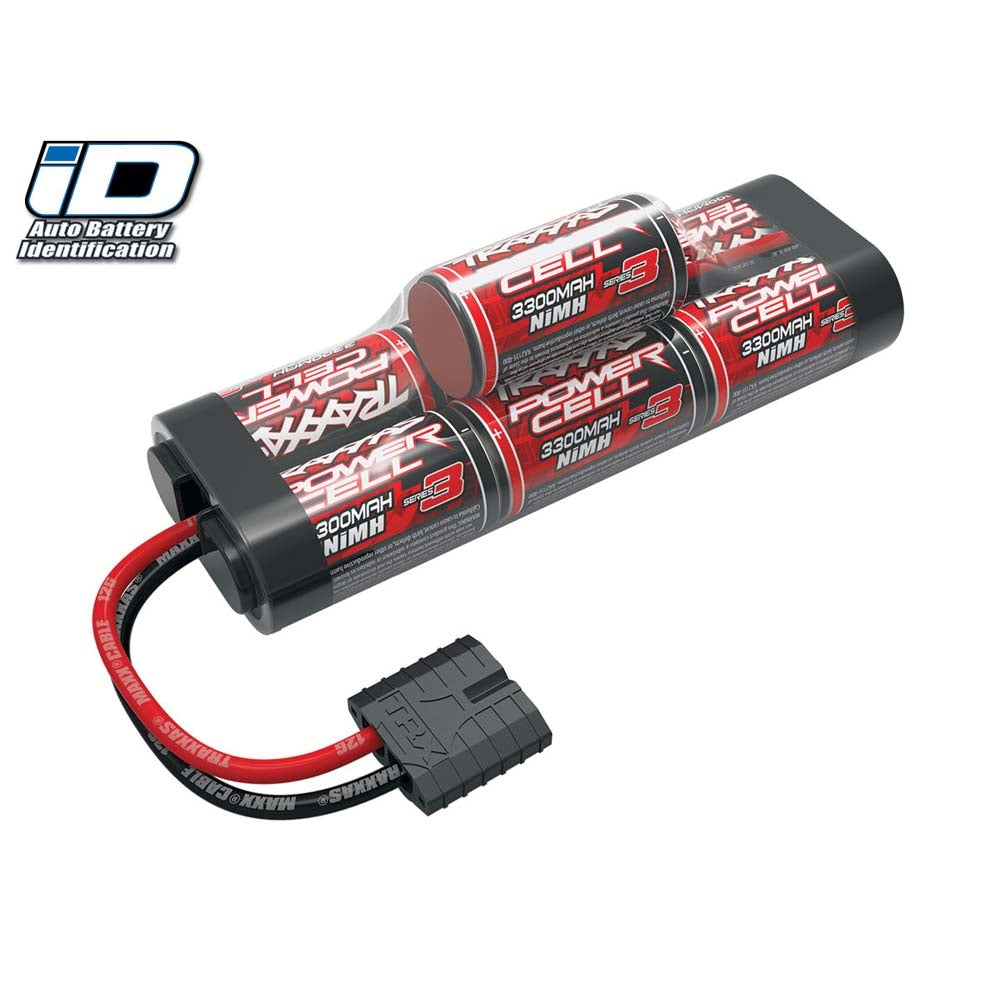 Traxxas 3300mAh 8.4V NiMH battery pack with an ID plug, ideal for powering RC vehicles.