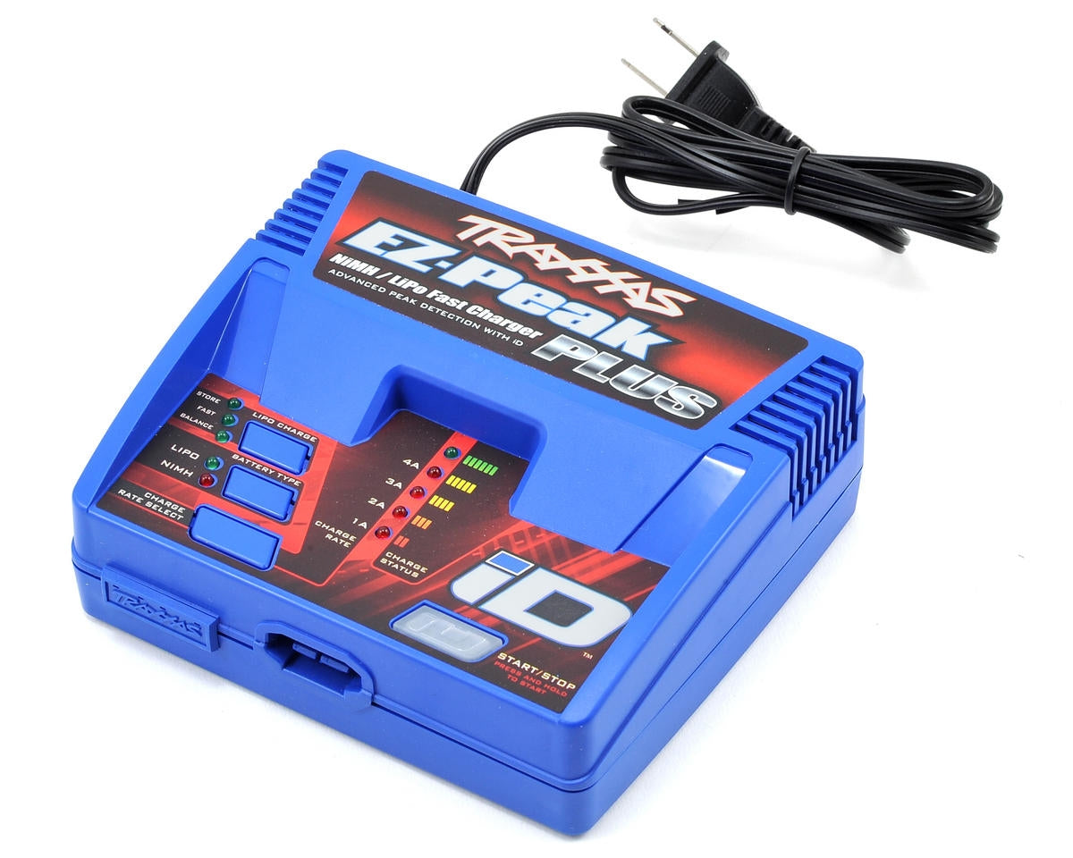 Compact high-performance Traxxas EZ-Peak Plus 4 Amp ID Charger with Aus plug, designed for 2S and 3S LiPo batteries.
