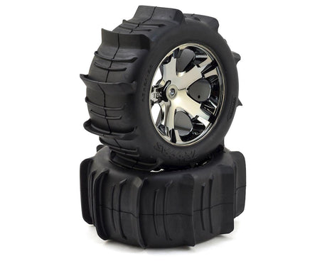 Traxxas 3776 2.8in Pre-Mounted Paddle Tires w/All-Star Nitro Rear Wheels (2) (Black Chrome) Traxxas RC CARS - PARTS