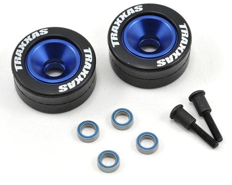 Traxxas 5186A Wheelie Bar Alloy Wheels Blue Anodized
