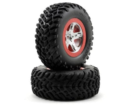 Traxxas 5873A Slash Rear Satin Chrome/Red Wheels & Tyres (2) Traxxas RC CARS - PARTS