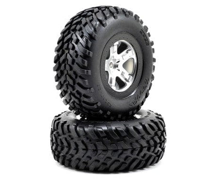 Traxxas 5873X Slash Rear Satin Chrome Wheels & Tyres (2) Traxxas RC CARS - PARTS