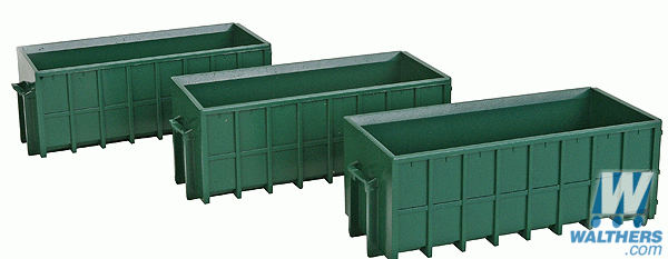 Walthers Scenemaster HO Large Green Dumpsters 3Pcs Walthers TRAINS - HO/OO SCALE