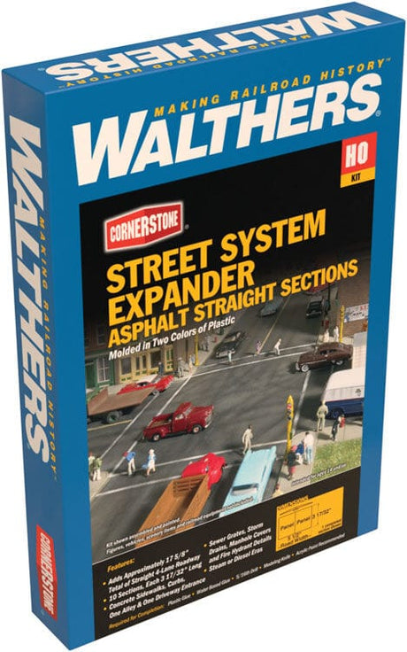 Walthers Cornerstone 933-3195 HO Asphalt Street System - Straight Sections (10) Walthers Cornerstone TRAINS - HO/OO SCALE