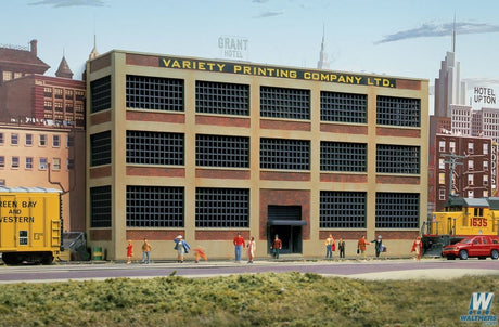Walthers Cornerstone HO Variety Printing Background Building - Kit - 12-1/4 x 2-3/4 x 6-11/16in 30.6 x 6.8 x 16.7cm Walthers Cornerstone TRAINS - HO/OO SCALE
