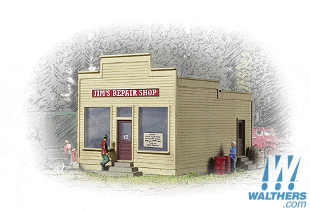 Walthers Cornerstone N Jimfts Repair Shop - Kit - 2-3/4 x 1-3/4 x 1-3/4in 6.8 x 4.3 x 4.3cm Walthers Cornerstone TRAINS - N SCALE