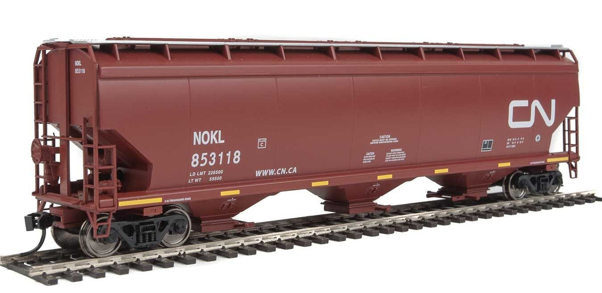 Walthers Mainline 7692 HO 60ft NSC 5150 3-Bay Covered Hopper - Ready to Run - Canadian National #853118 - Hobbytech Toys